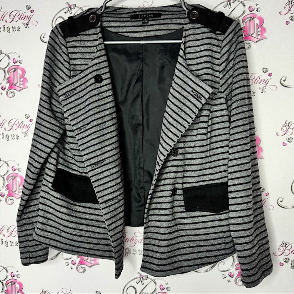 Sandro blazer Striped Black and Gray coat Jacket buttons pockets grey